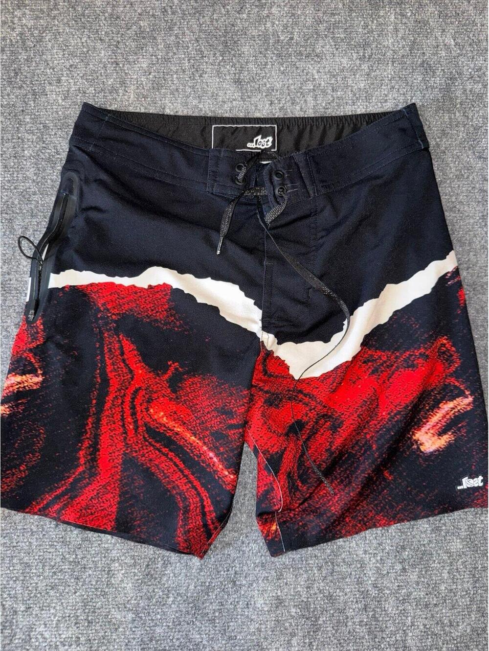 Lost Enterprises Red Surf Board Shorts Mens XS Vtg y2k 90s